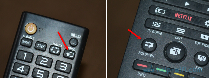 Для цього, на пульті телевізора повинна бути окрема кнопка SOURCES, або INPUT