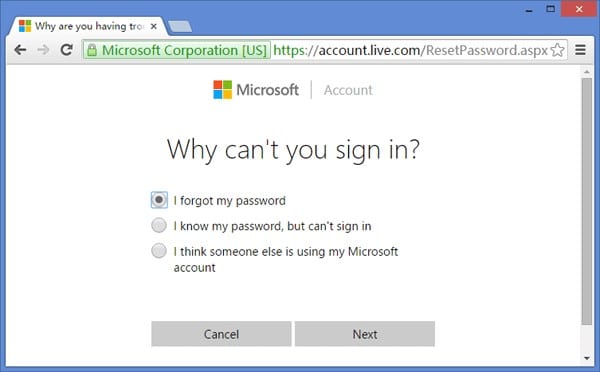 На даній сторінці виберіть опцію I Forgot My Password і натисніть кнопку Next