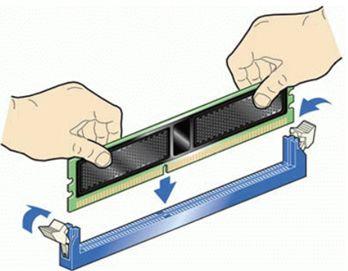 Вставте модуль DIMM в роз'єм, натискаючи на його верхній край
