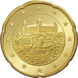 Основним зображенням монети є замок Братиславський Град