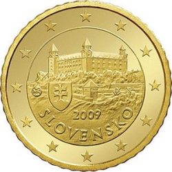 Основним зображенням монети є замок Братиславський Град