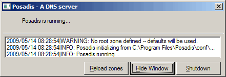 Після запуску (ярлик запуску сервера є в меню кнопки Пуск) повинно з'явиться віконце як на малюнку нижче, яке можна згорнути в трей натиснувши кнопку Hide Window