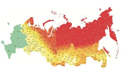 У країні присутні різні по клімату території, наприклад, вся північна частина Росії
