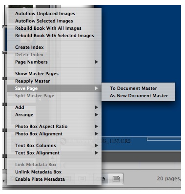 Якщо ви створили розмітку сторінки яку хочете використовувати для інших сторінок книги, можете зберегти її як майстер-сторінку, вибравши Save Page> As New Document Master з меню Action під панеллю навігації