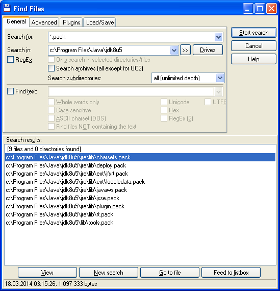pack можна знайти за допомогою Фіндер Windows (викликається по кнопці F3), або за допомогою Total Commander