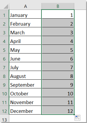 Якщо ви хочете перетворити список стовпців з іменами місяців в числа, просто перетягніть дескриптор заповнення осередки формули, щоб заповнити потрібний діапазон