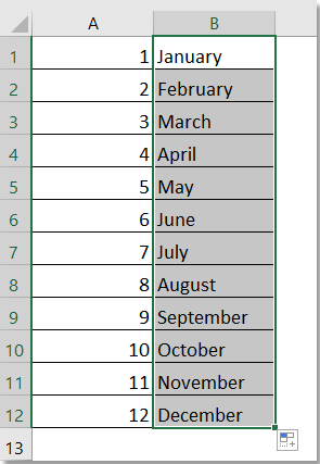 Якщо ви хочете перетворити список стовпців чисел в імена місяців, просто перетягніть дескриптор заповнення осередки формули, щоб заповнити потрібний діапазон